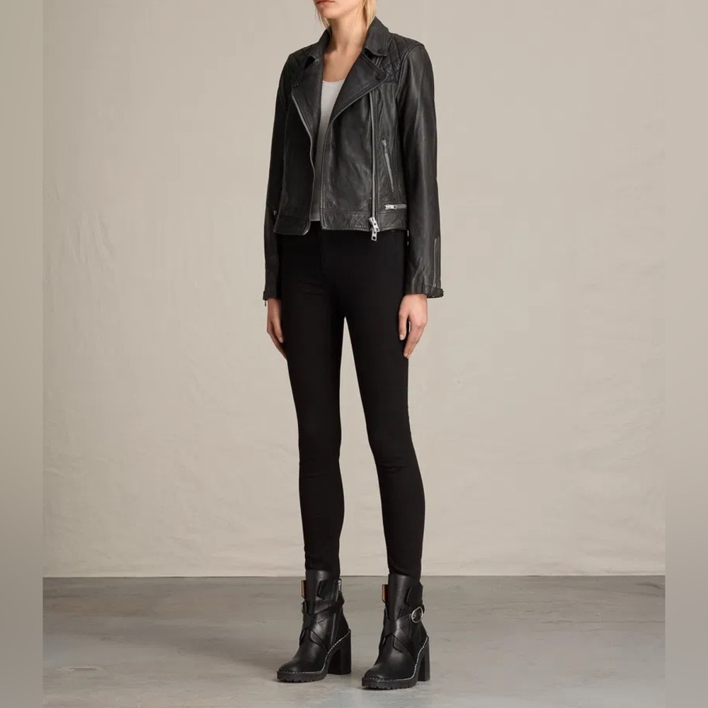 All Saints Conroy Sheep Leather Biker Jacket - Picture 6 of 14